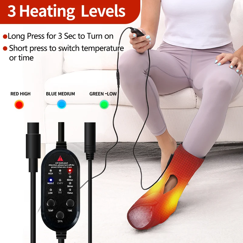 غلاف قدم كهربائي دافئ - 3 تروس للتدليك والمؤقت، يخفف آلام المفاصل وتورم العضلات، يساعد على التعافي الرياضي، مثالي لكبار السن
