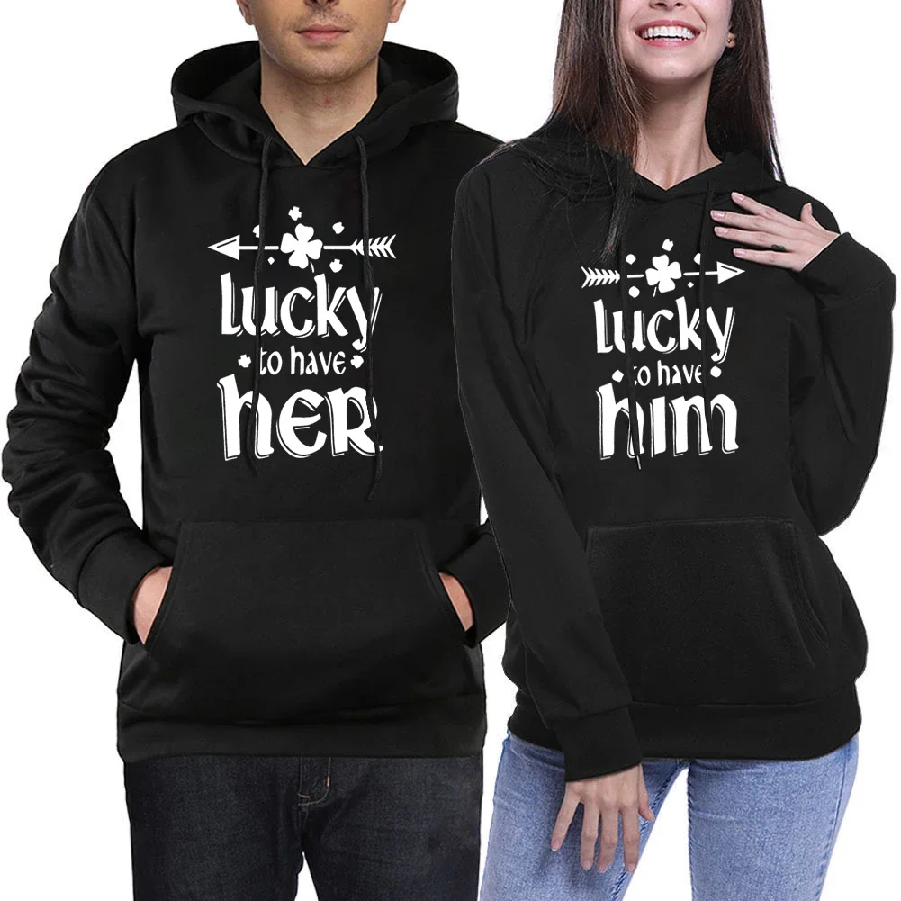 

Matching Couple Hoodies Letter Lucky To Have Him or Her Hoodies for Women Men Long Sleeve Hip Hop Casual Oversize Lover Sweater