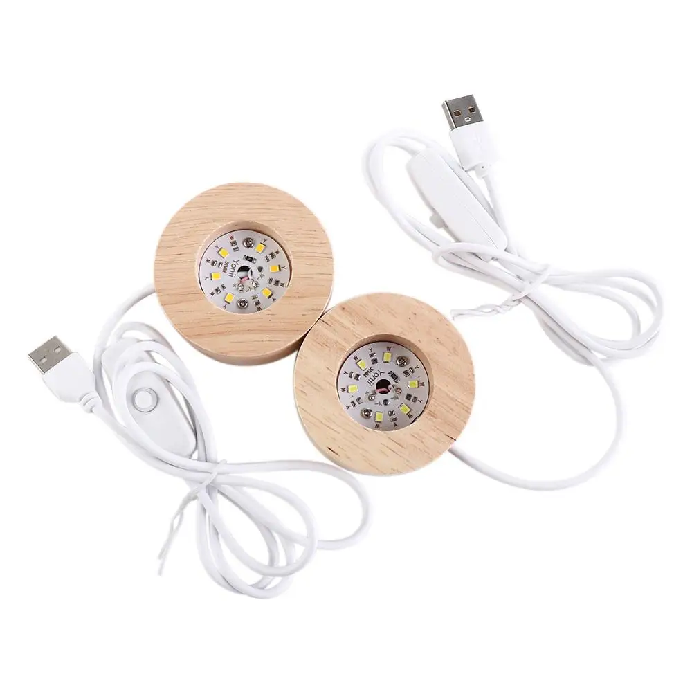 Round USB Display Stand Rotating Night Lamp Art Ornament Lamp Base Wood Light Base Lamp Holder Wooden LED Light
