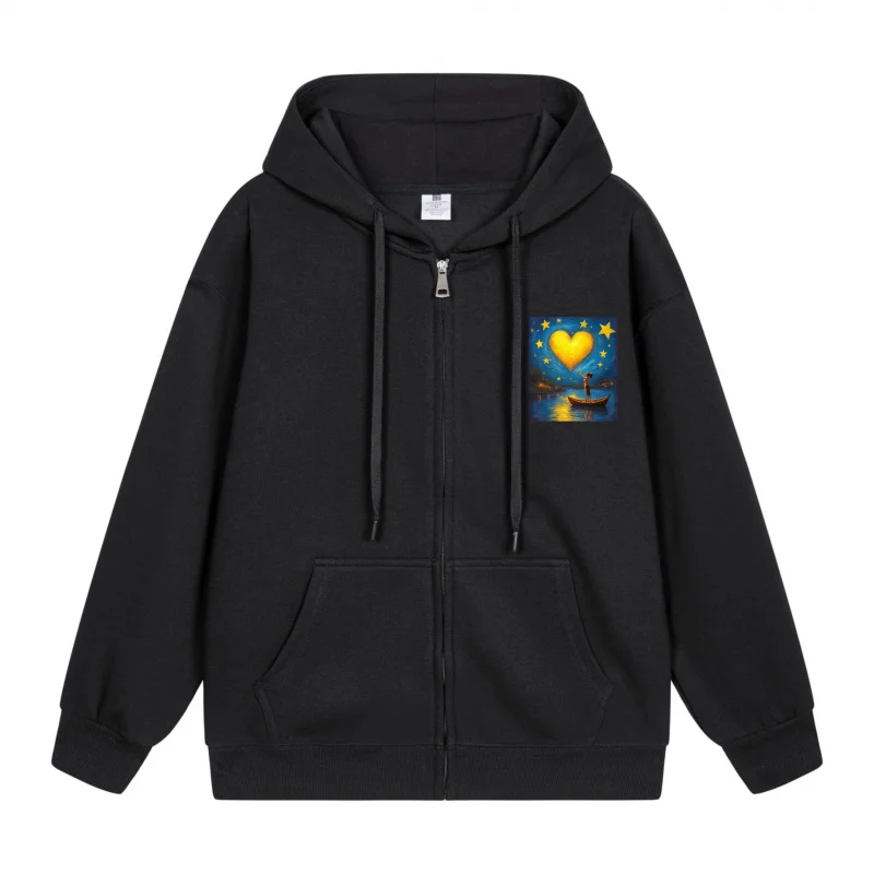 

Men's Zip-Up Hoodie Heart Under Starry Night Sky 2025 New Style Casual Couples’ Style Couples’ Style