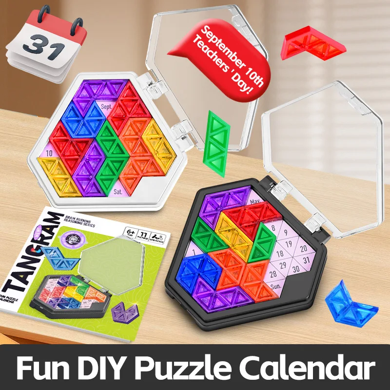 Jogos de Puzzle Calendário Diário Hexagon, Forma Desafio Criativo, Blocos de Formas Pattern, IQ Tangram Geométrico, Quebra-cabeças Brinquedos