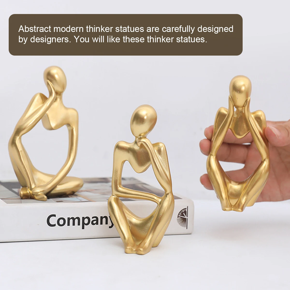 3pcs Thinker Sculpture Desk Ornament Hand Art Crafts Statue Abstract Figurine Model Home Bedroom Living Room Office Table Decor