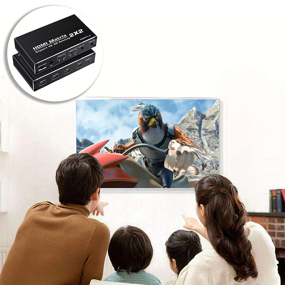 4K HDMI-compatible Matrix Switcher 2x2 1080P 3D 2 in 2 out Switch Splitter Video Matrix Adapter for PS4/PS3 PC Laptop TV