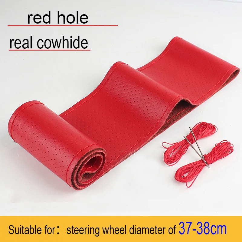 

Universal Genuine Leather Car Steering Wheel Cover 37-38cm (15 Inch) Soft Non-Slip Hand-Stitched Car Interior Accessory