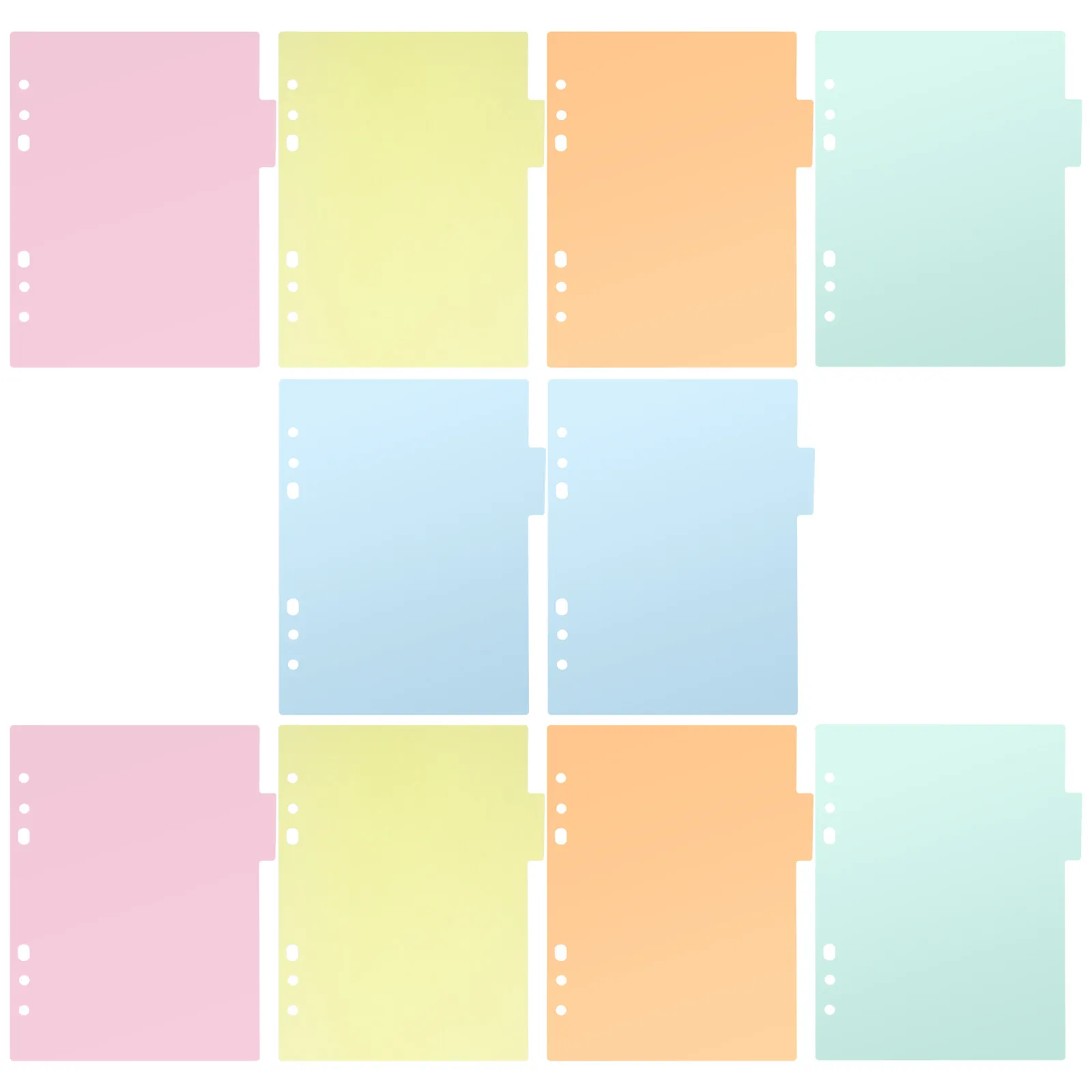 

2 шт. цветных пластиковых разделителей формата А5 для блокнотов и тетрадей, с широкими усиленными отверстиями для перфорации