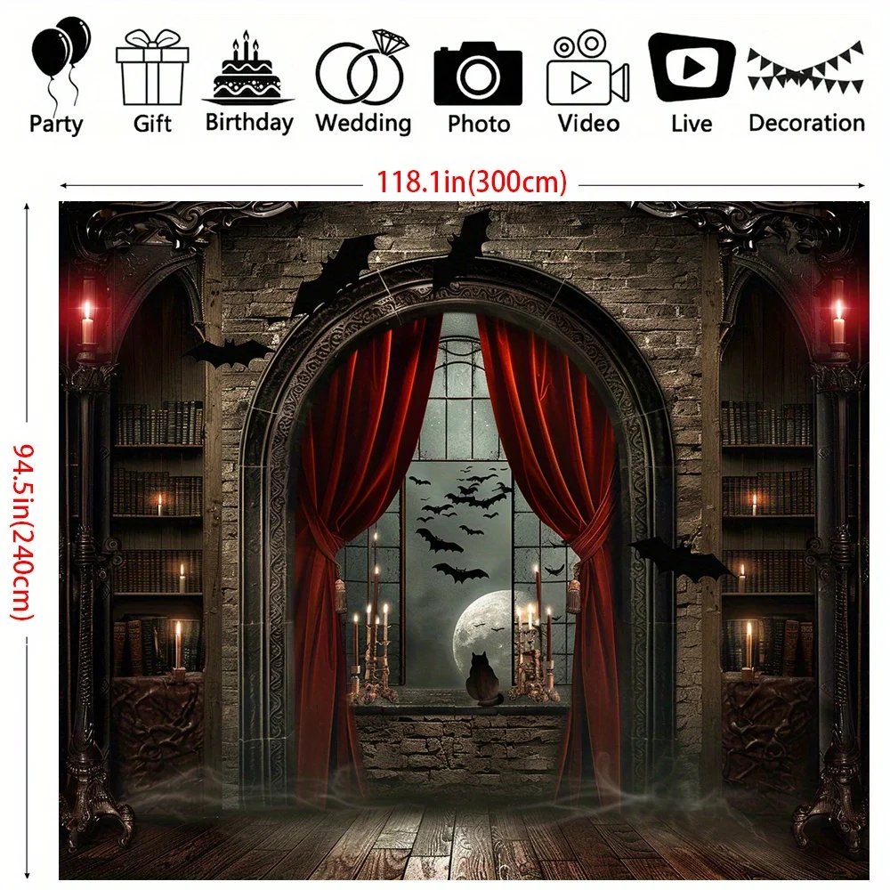 Magic Broom and Vampire Castle Background - Multi functional Polyester Photography Background for Halloween, Parties, and Events