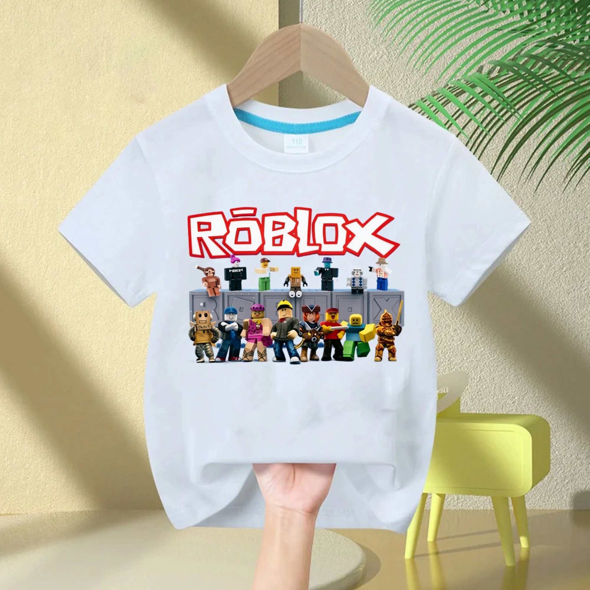 Eltern-Kind Roblox 2026 Kinder-T-Shirt aus 100% reiner Baumwolle - kurzärmeliges Rundhals-T-Shirt mit Cartoon-Print, lässig – Detail 9