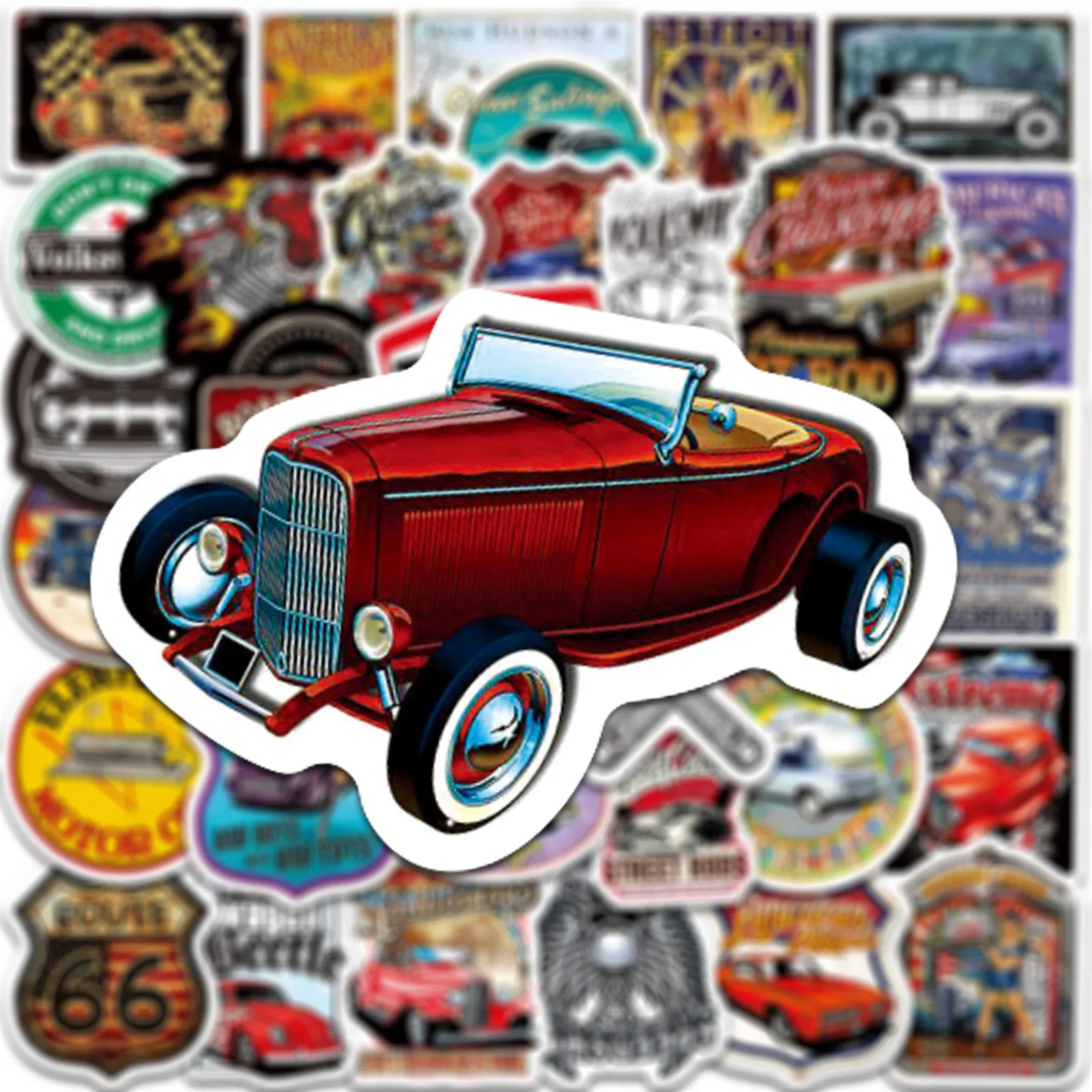 10/50/100PCS Hot Rod Retro Vintage Car Sticker DIY Diary Laptop Luggage Guitar Phone Water Cup Car Graffiti Decals Fun for Kid