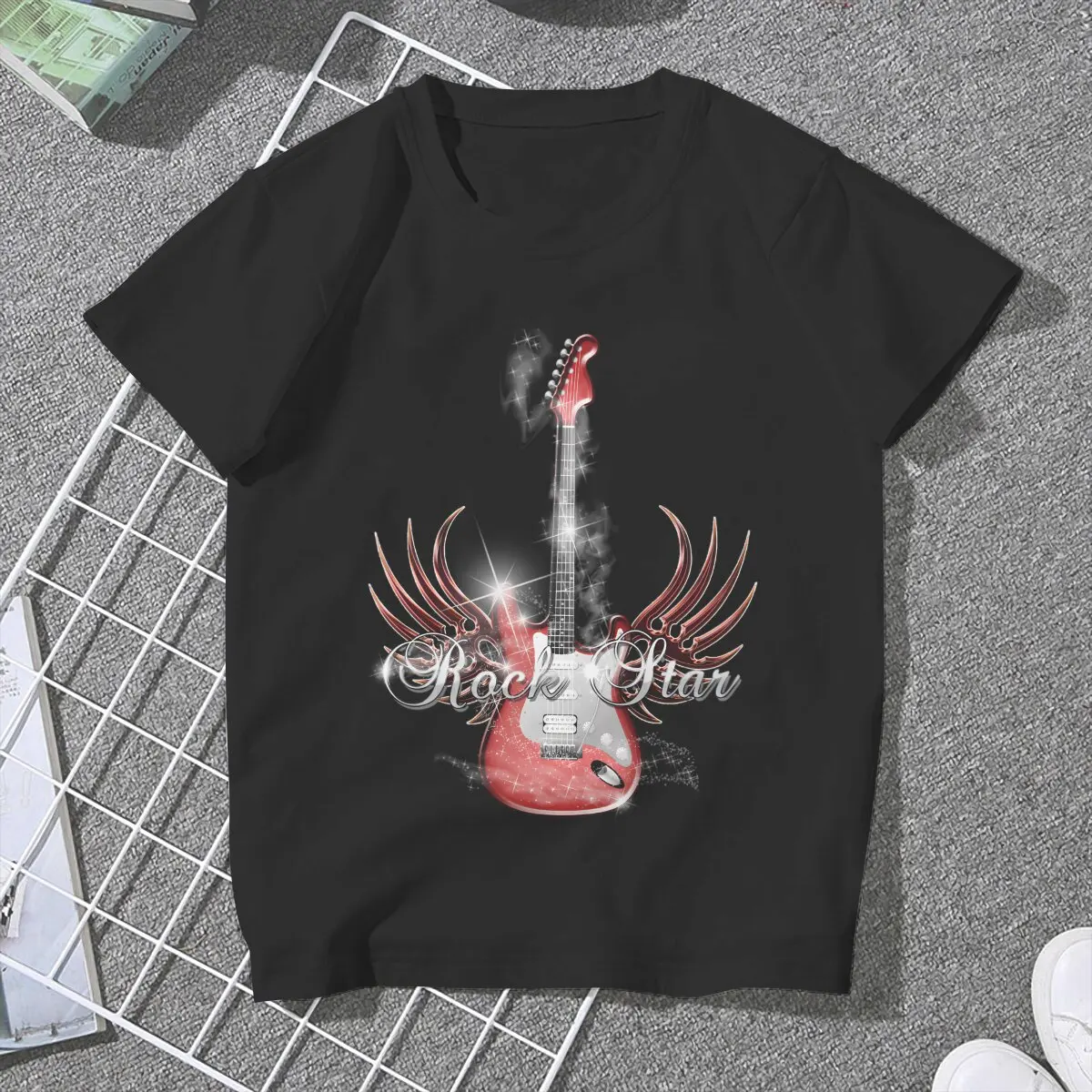 Rock Star Wing Feminine Shirts Guitar Rock T-shirt Kawaii Vintage Female Blusas