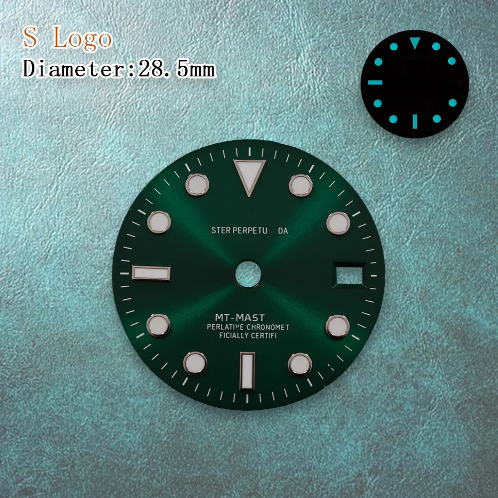 28,5 mm großes S-Logo zum Bedrucken, neues GMT-grünes Zifferblatt, schwarzes Zifferblatt, geeignet für NH34-Uhrwerk, eisblaue, leuchtende Uhrenmodifikationszubehörteile – Detail 12
