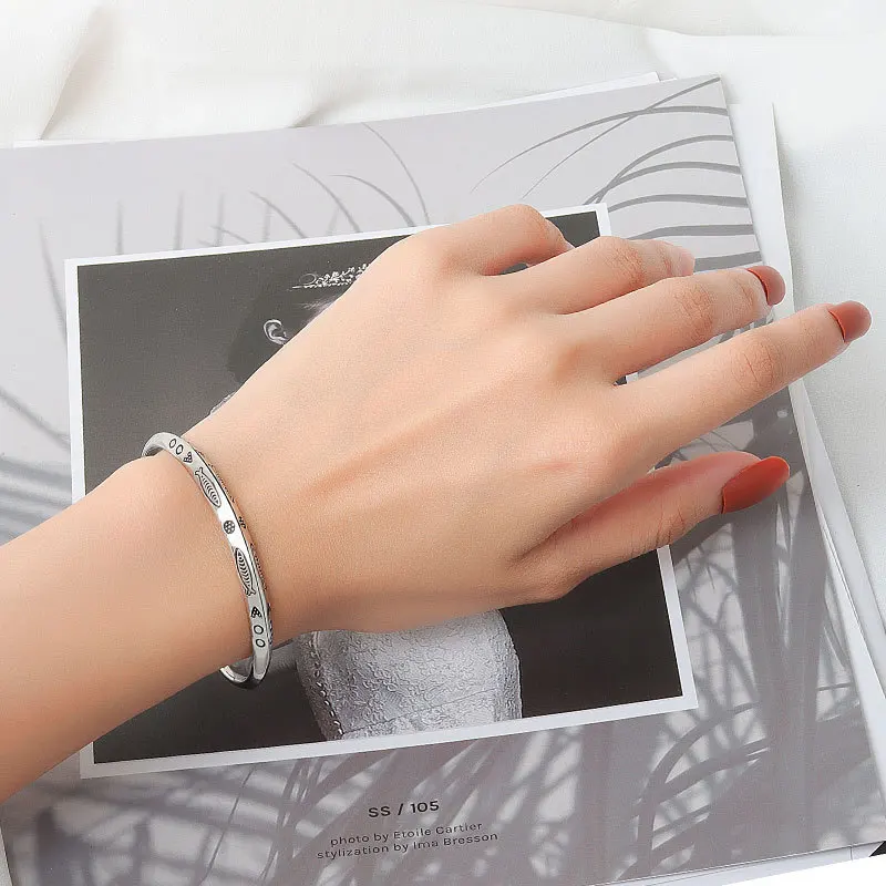 Retro 925 Silver Plated Open Cuff Bracelet For Women Men Handmade Fish Pattern Bangle Adjustable Jewelry Accessories image 5