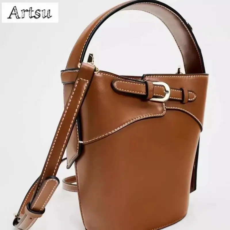 Fashion Shoulder Bags Pu Leather Brown Bucket Bag Texture Niche Leisure Versatile Handheld Bags Korean Style Crossbody Bags