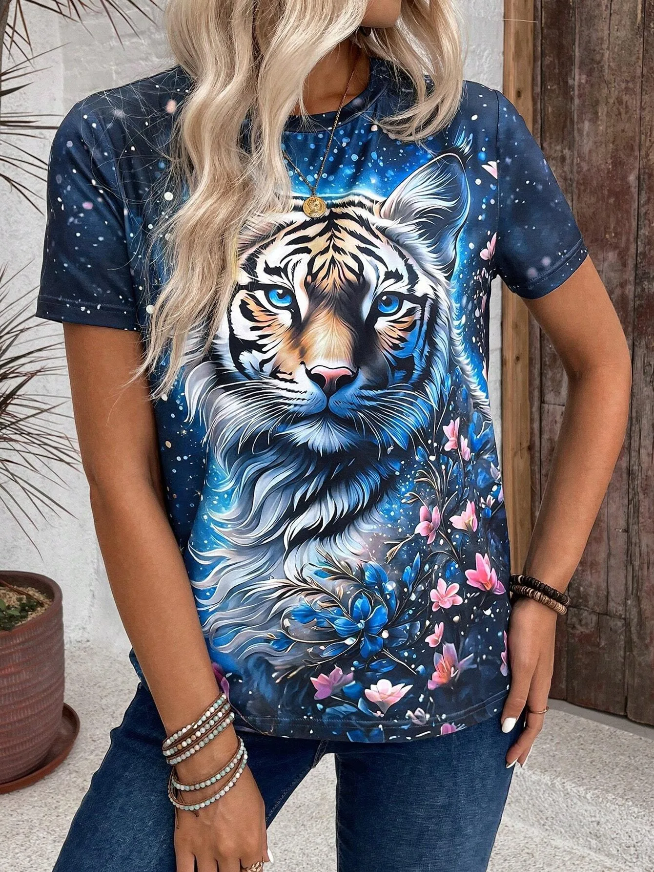 Summer European And American Style Tiger Animal 3d Printing Wom Tshirts Fashion Retro Oversiz Female Short Sleeve Tops Clothing