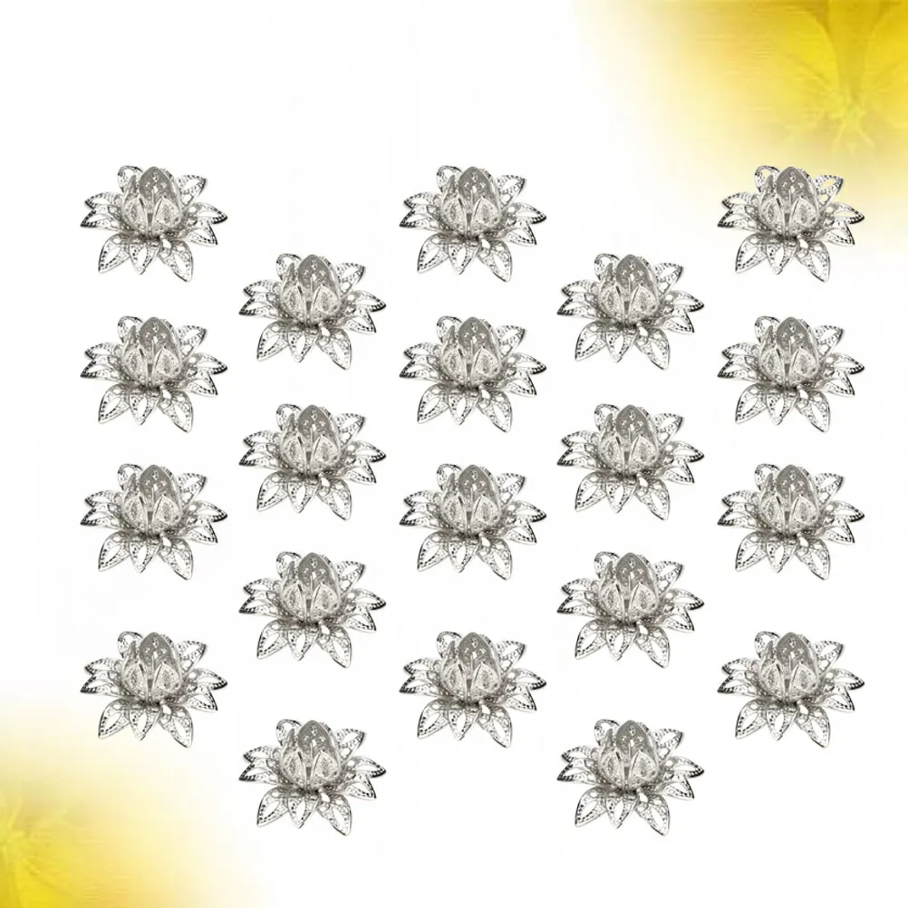 

20 PCS Lotus Beads Charms for Necklace Making and Jewelry Hollow Out Caps Rose