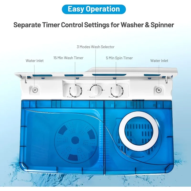 Giantex 洗濯機 半自動、スピン乾燥機付きツインタブ洗濯機、容量 26 ポンド、内蔵排水ポンプ、ポータブルランドリー