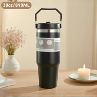 30oz Large Capacity Car Cup Stainless Steel Thermos Cup with Straw Travel Sports Water Bottle Vacuum Flask Coffee Insulation Cup