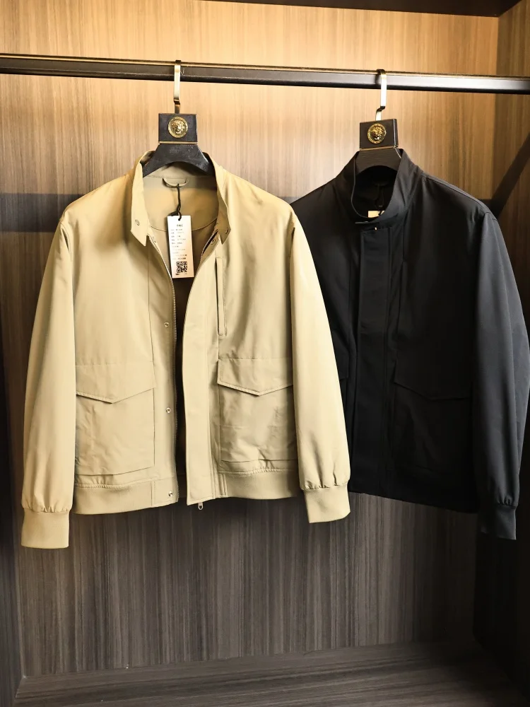 

Men's Casual Pure Color Elastic Skin-friendly Stand Collar Spring Jacket Breathable Fashionable Polyester Fibre Outerwear