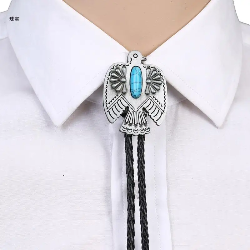 

X5QE Vintage Bolo Ties for Women Men Turquoise BolaTie Necktie Western Cowboy Necklace Bolo Tie Music Concert Tours Neckwear