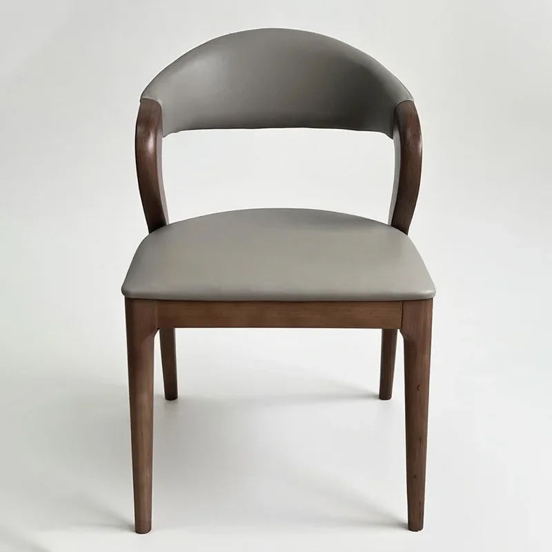 Nordic simple solid wood dining chair gray leather soft bag back chair hotel engineering matching modern simple negotiation chai