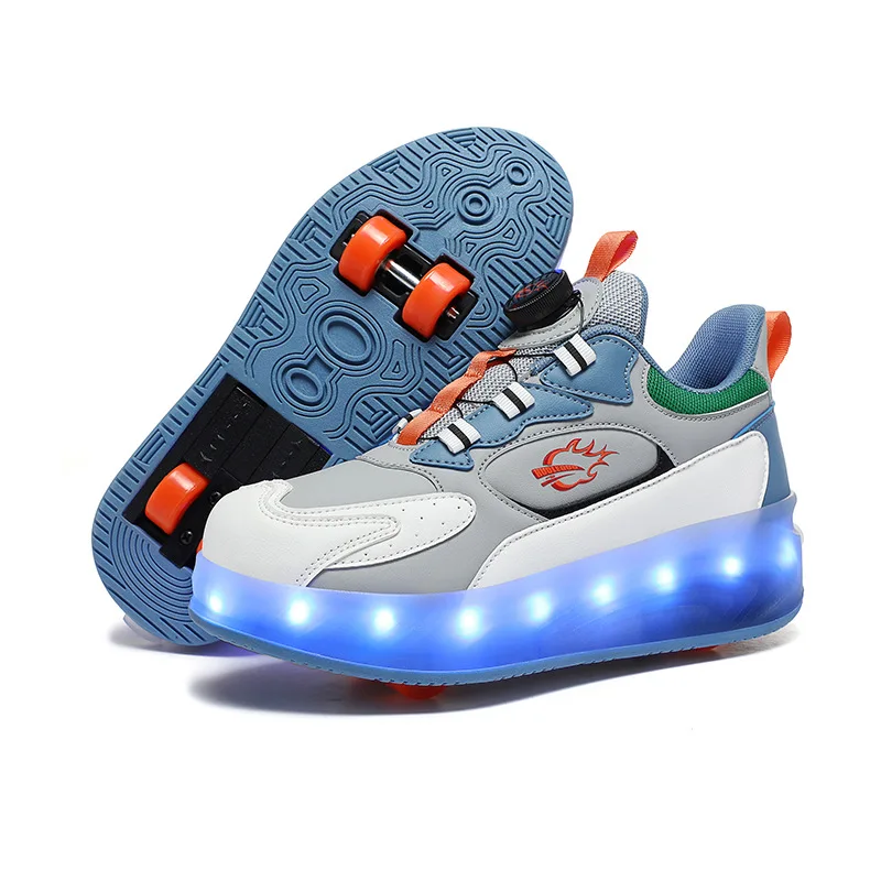 Onzichtbare knop voor kinderen Vierwielige rolschaatsen Jongens Meisjes Wielschoenen met LED-licht Student rolschaatsen Schoen Mode Sneakers