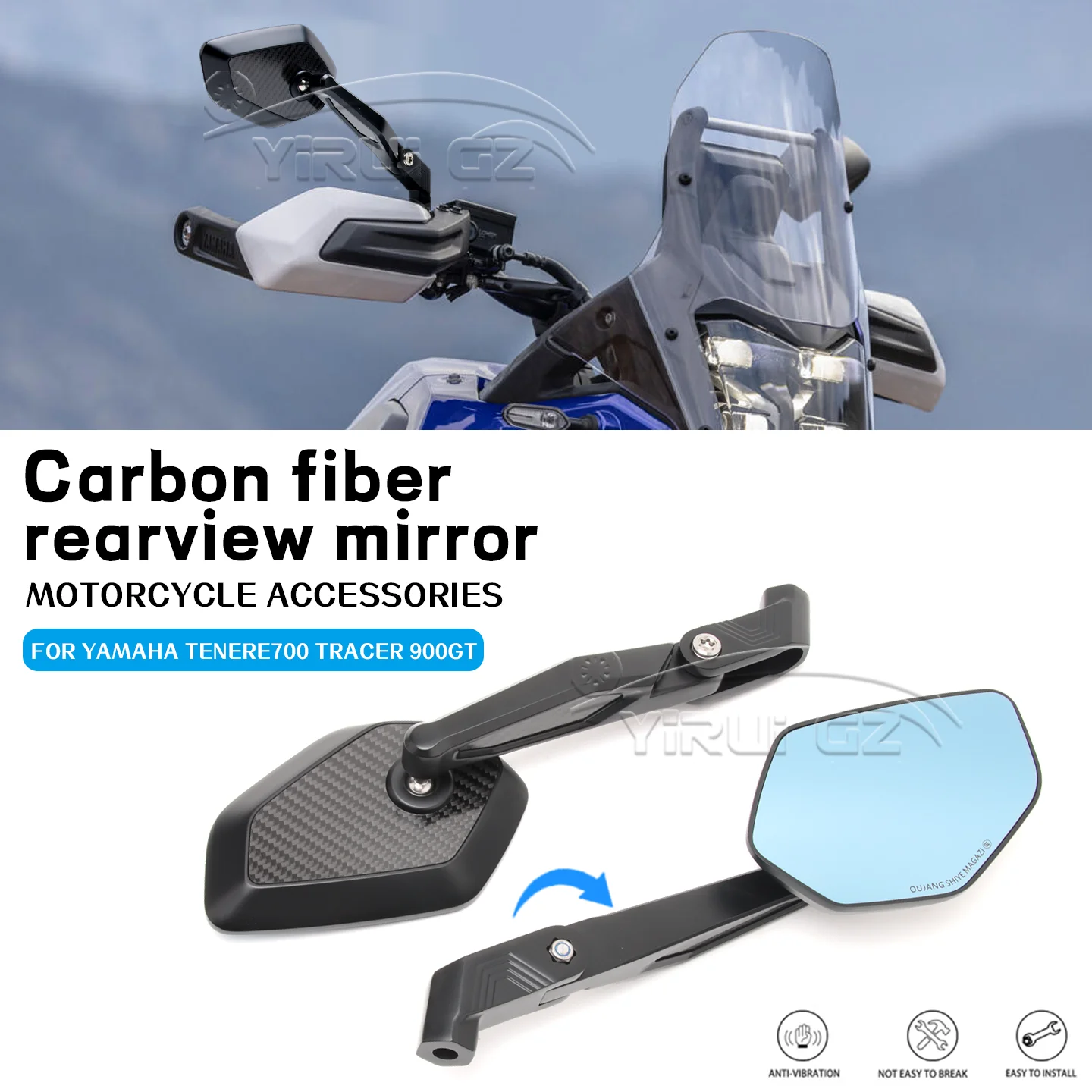 

FOR YAMAHA TENERE700 700 Tracer900 900GT Motorcycle rearview mirrors Rearview Side Mirror anti-glare mirror Foldable mirrors rod