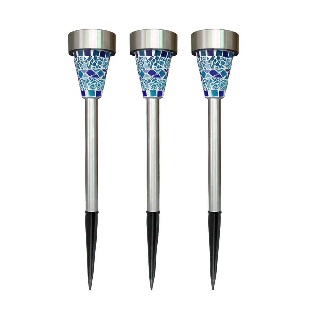 3 قطعة مصابيح الحديقة الشمسية للحديقة من الفولاذ المقاوم للصدأ أضواء مسار LED خارجية مقاومة للماء إضاءة بيضاء ضوء الطاقة الشمسية