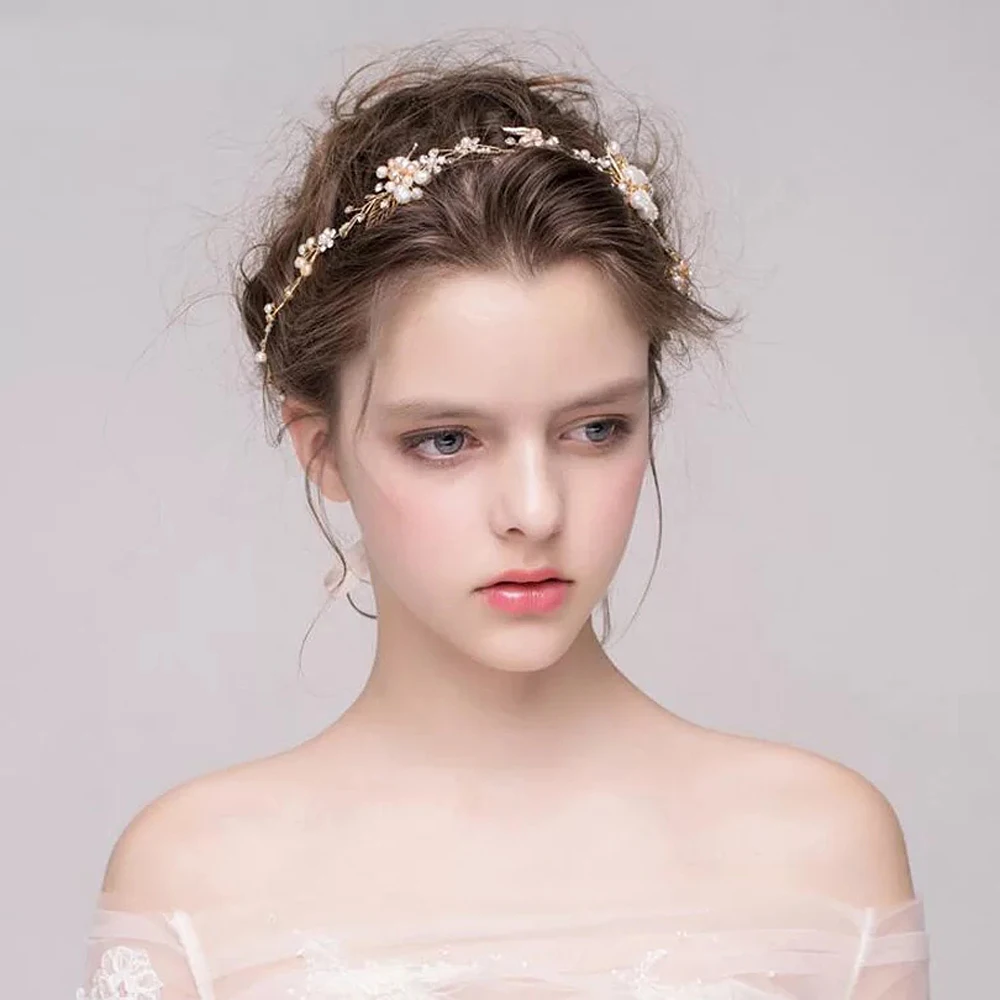 Couronne de Communion avec ruban rose/blanc, perles d'eau douce, bandeau en strass, cheveux de vigne de mariée, bijoux pour tête de mariée