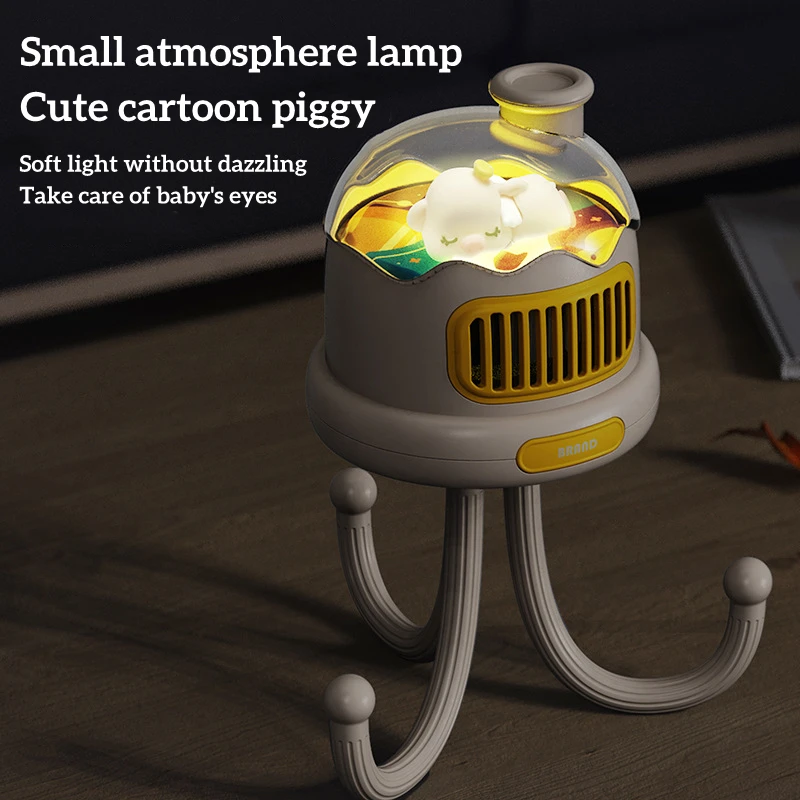 USB Rechargeable Portable Outdoor Repel Mosquito Stroller Fan 130° Auto Rotary Wireless Bladeless Air Cooling Ventilator Fan