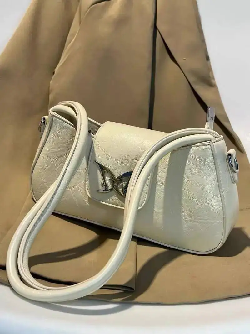 Bloom Butterfly White Y2k Handbag Purse Women Retro Leather Underarm Wallet Female Versatile Shoulder Crossbody Bag 2025