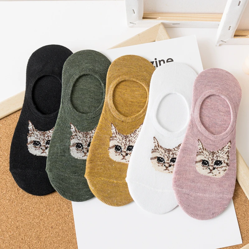 

Wholesale Summer Non-slip Boat Socks Women Animal Cat Head Socks Cute Funny Invisible No Show Socks Size 35-40