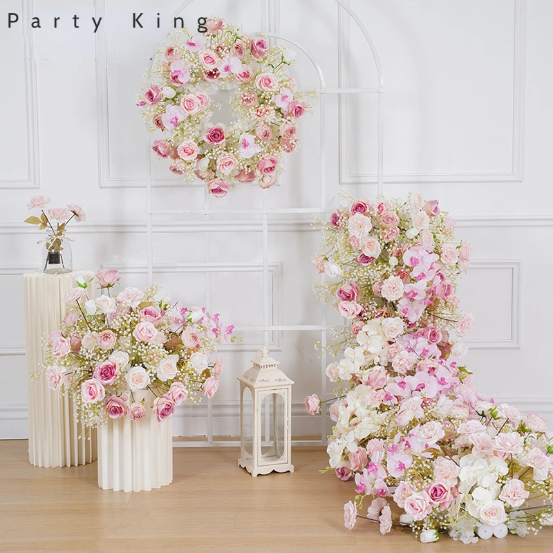 Artificial Flower Runner Wedding Background Sofa Flower Row Table Centerpiece Babysbreath Wreath Flower Arrangement Banquet Prop