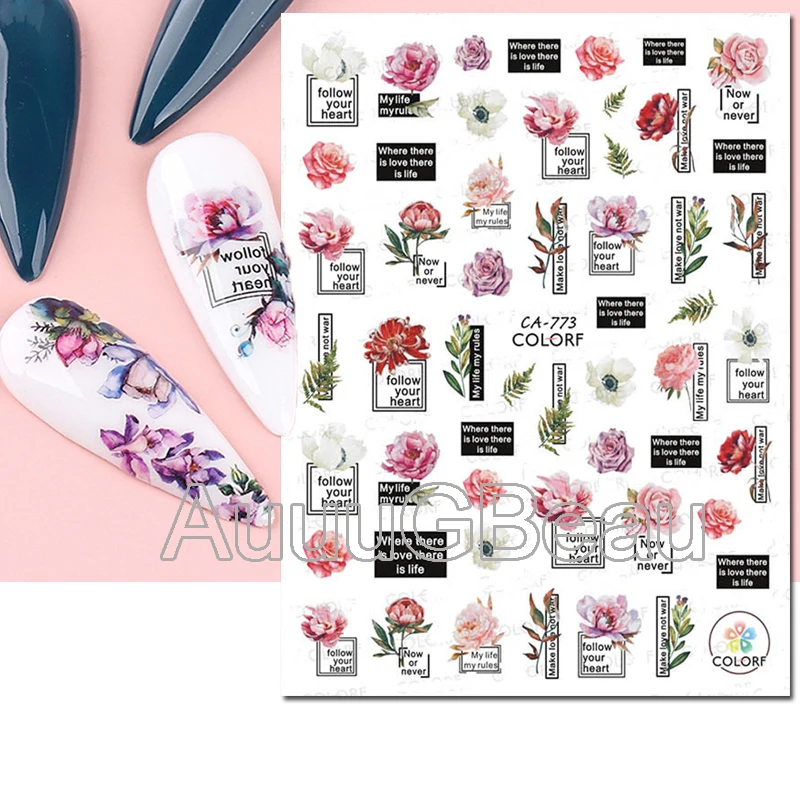 3d Nail Art çıkartmaları geometrik çizgiler papatya ayçiçeği mektuplar yapıştırıcı kaydırıcılar tırnak çıkartmaları dekorasyon manikür için