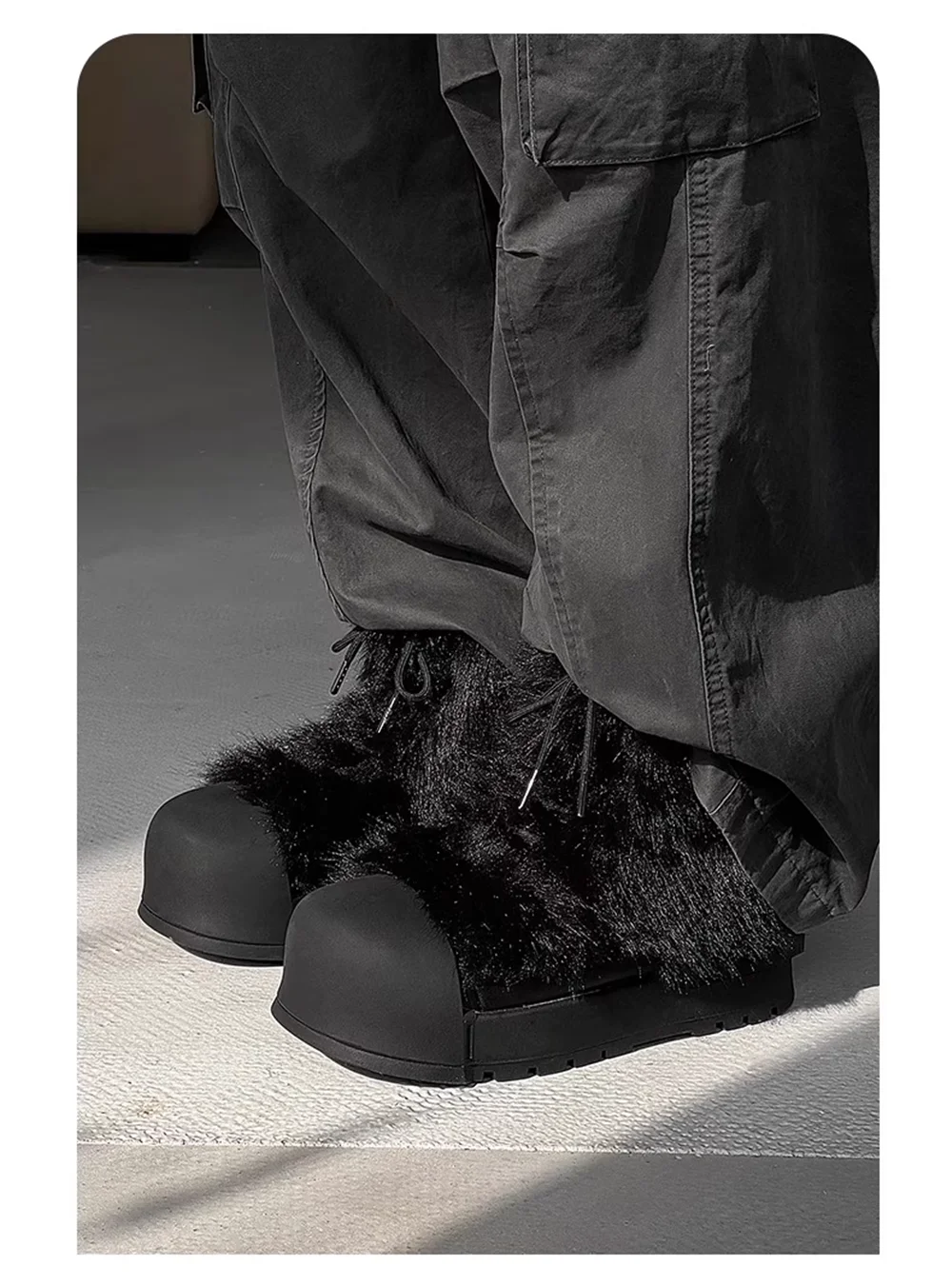 الذئب الرمادي فو الفراء حذاء من الجلد مكتنزة كريم منصة وحيد عالية أعلى عدم المتابعة جولة تو موضة شتاء دافئ في الهواء الطلق حذاء كاجوال