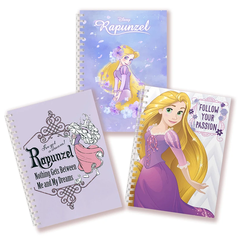 Cahier à spirale de dessin animé pour enfants, livre de notes A5, Raiponce plus riche, princesse Disney, film d\'anime, cahier d\'écriture esthétique,