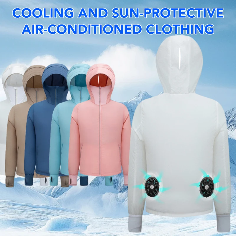 

Summer Sunscreen Hooded Refrigeration Air Conditioning Clothes Couple Style Long Sleeve Fan Clothing Casual Breathable Workwear