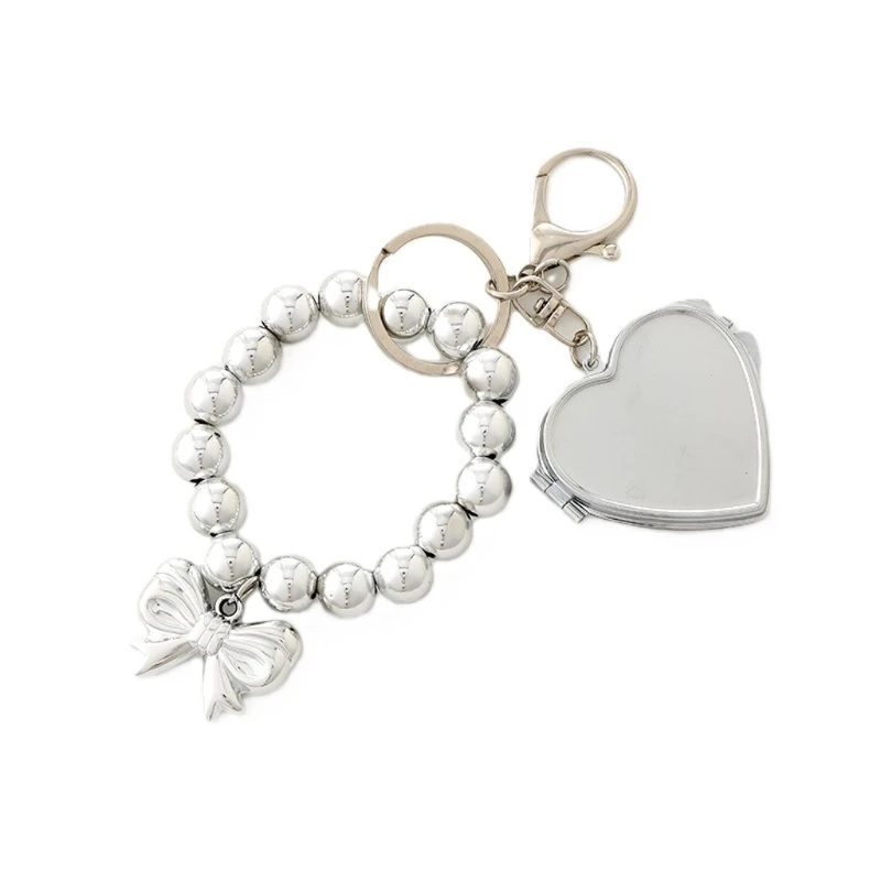 Plastic Beaded Bracelets Keychain Wristlet Keyring Bangles Chain for Women with Bows Heart Shaped Charm