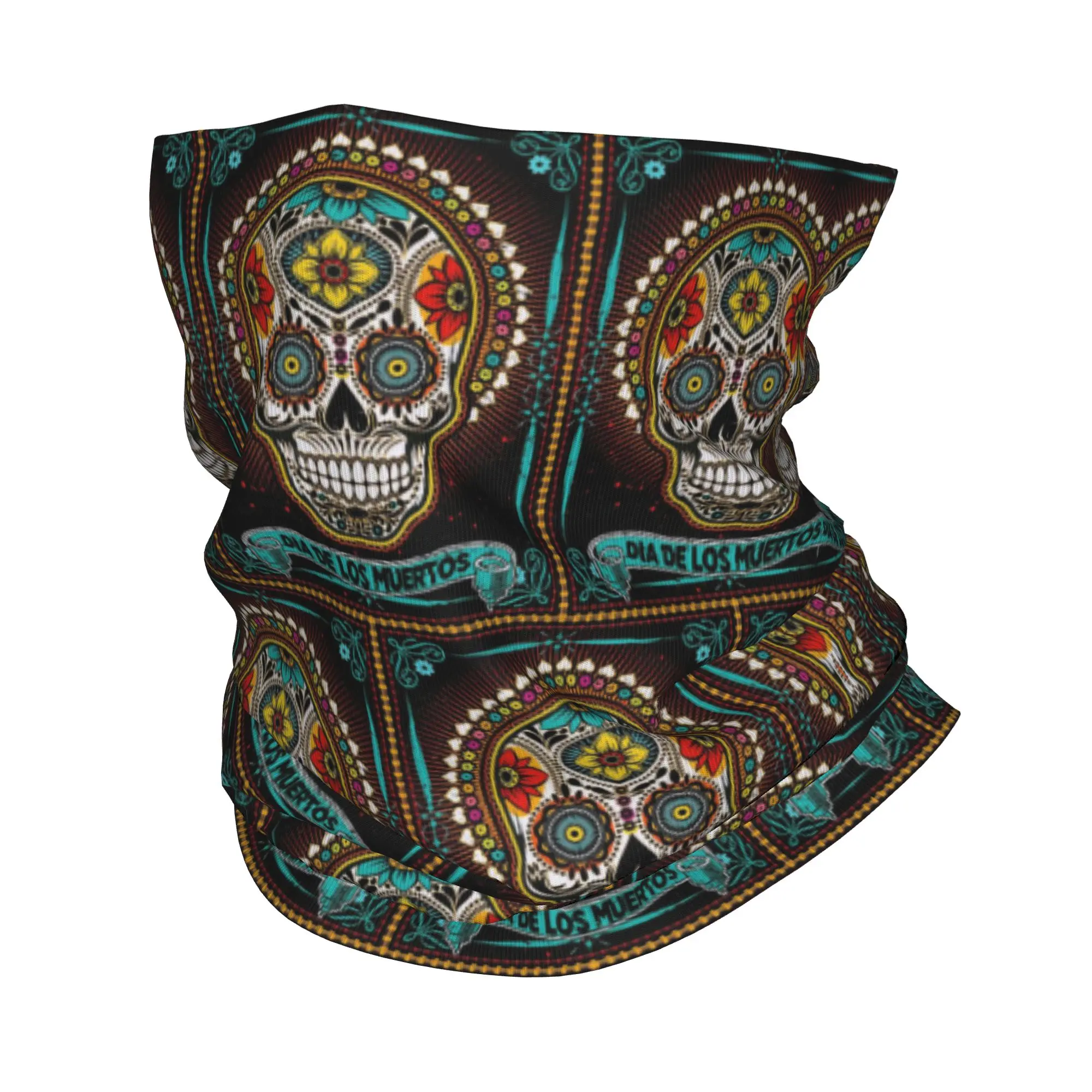 Mexican Sugar Skulls And Flowers Bandana Neck Gaiter Printed Mask Scarf Cycling Scarf Running For Men Women Adult Windproof