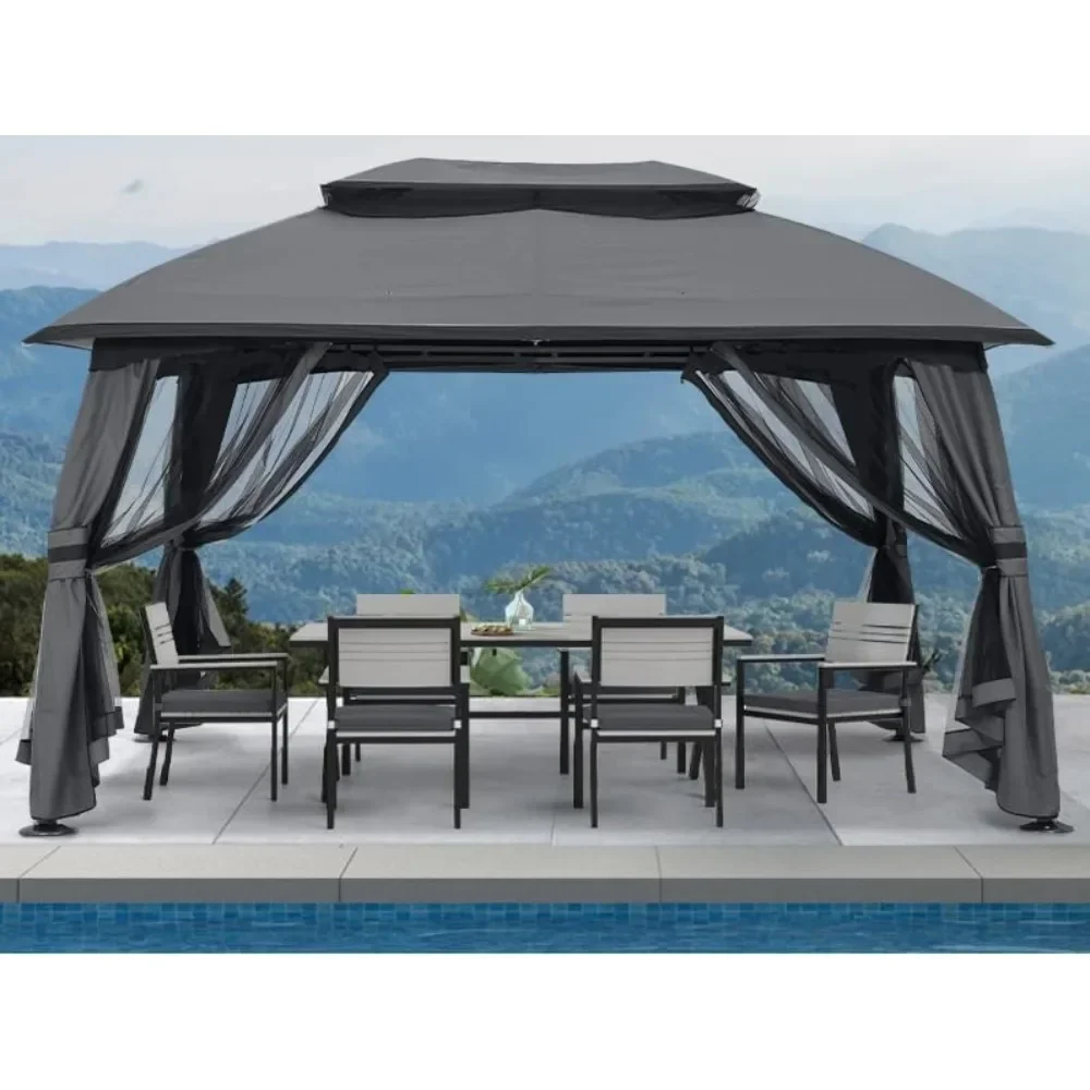 

10x13 Outdoor Patio Gazebo - Double Roof Backyard Gazebo with Mosquito Netting for Backyard, Garden or Lawn (Dark Gray)