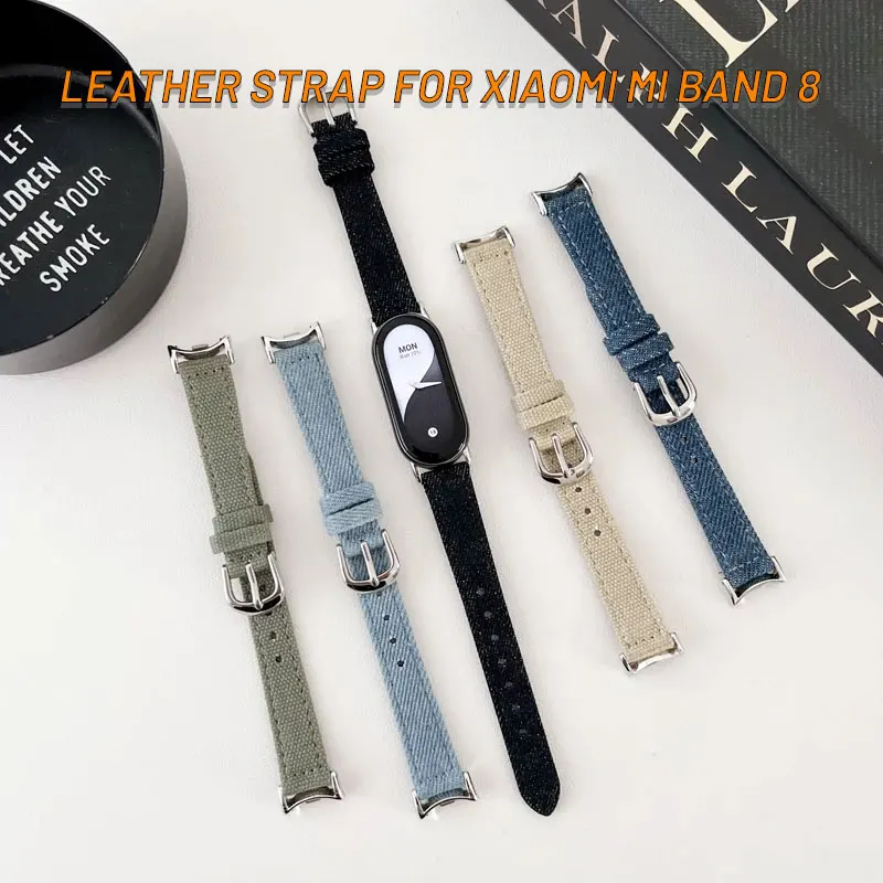 

Denim Grain Leather Strap For Xiaomi Mi Band 8 Replacement Wristband Smart Watchband For MiBand 8 Sport Bracelet Accessories