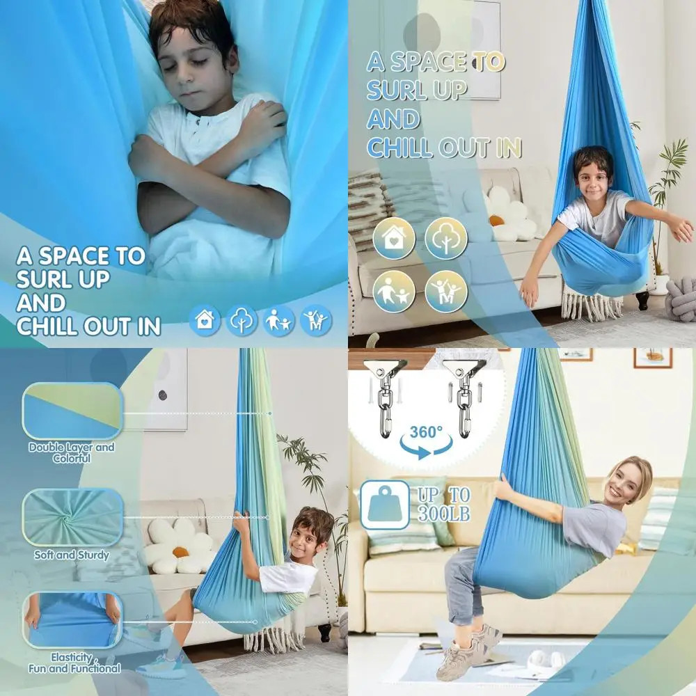 

Сенсорные качели для дома и улицы, для детей и взрослых, двухслойные терапевтические качели-гнездышко для детей с аутизмом, выдерживают до 2 человек