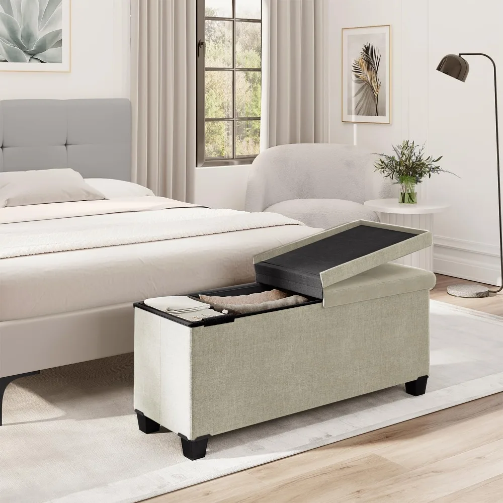 43-Inch Bedroom End-of-Bed Storage Bench with Storage Box Large Ottoman Footrest, Maximum Weight Capacity 660 lbs.