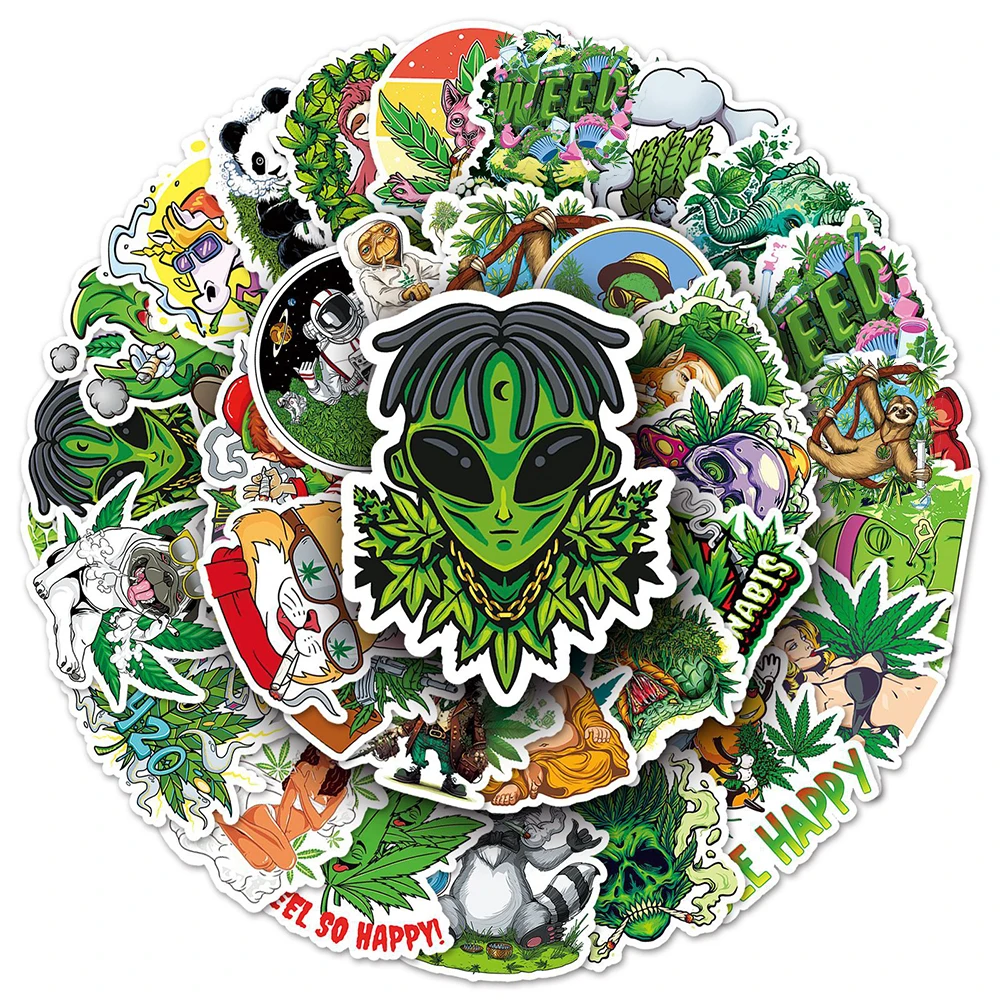 10/30/50pcs Cool Smoking Leaf Weed Graffiti Stickers Funny Character Decals DIY Laptop Phone Notebook Waterproof Cartoon Sticker - view 3