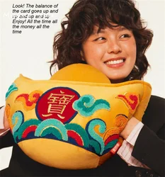 Retro Chinese Lucky Rich Money God Embroidery Velvet Pillow Back Cushion Shop Home Decro Sofa New Year Party Creative Gift