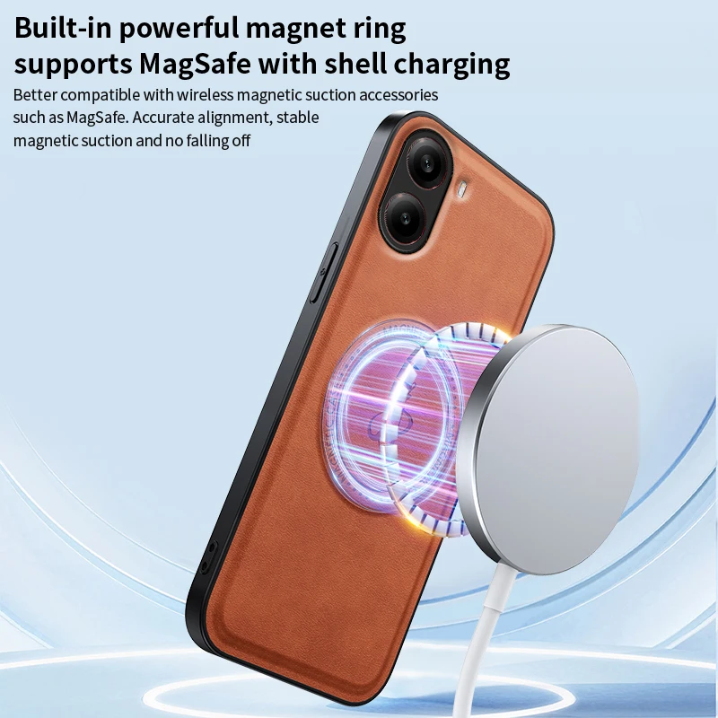 حافظة مغناطيسية للشحن اللاسلكي لهاتف Xiaomi Poco F7 5G غطاء حماية من جلد البولي يوريثان غلاف خلفي صلب Coque Funda