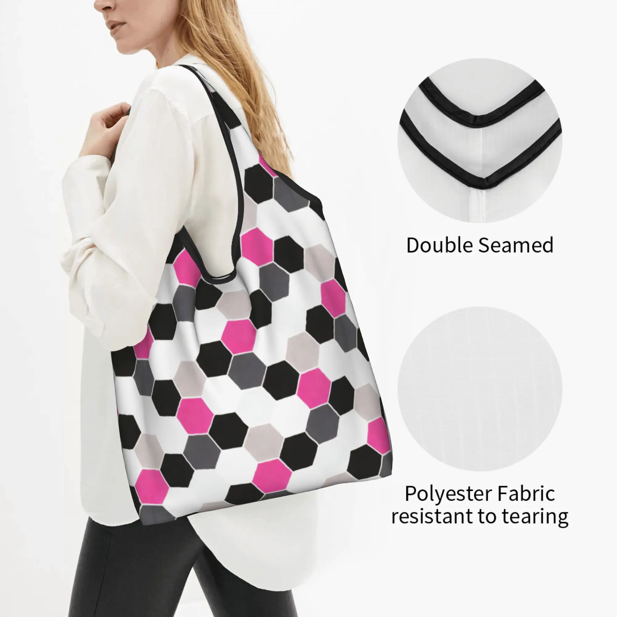Hexagonal Geometric Honeycomb  Grocery Shopping Tote Bags Women Kawaii Colorful Shopper Shoulder Bags Big Capacity Handbag