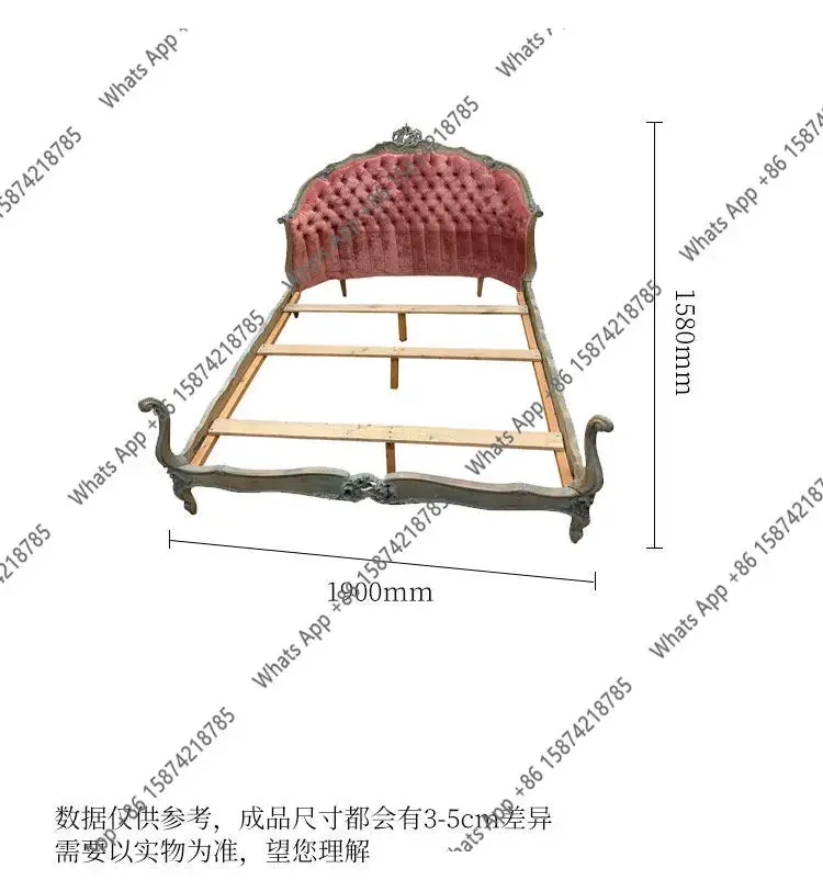 C French Retro Carved Solid Wood Double Bed Wabi **** Wind Pull Button Soft Bag Master Bedroom Single Bed Antique Villa Single B