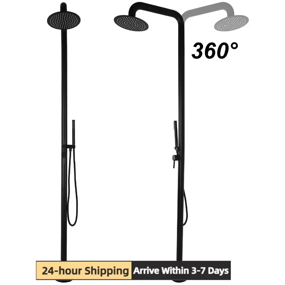 

2-Function Height Adjustable Outside Showers Floor Mounted Matte Black Shower Kit with Showerhead for Yard Beach Poolside Garden