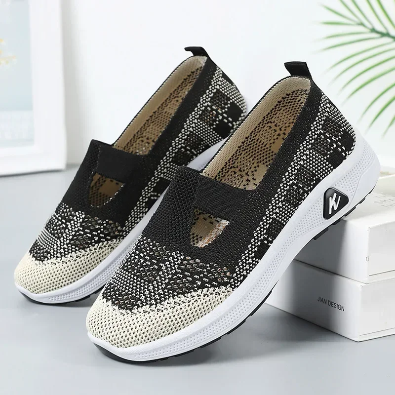 Women's Mesh Summer New Breathable Vulcanized Single Shoes Flat ShoesComfortable Cloth ShoesCasual Non Slip Shoes For Mothers