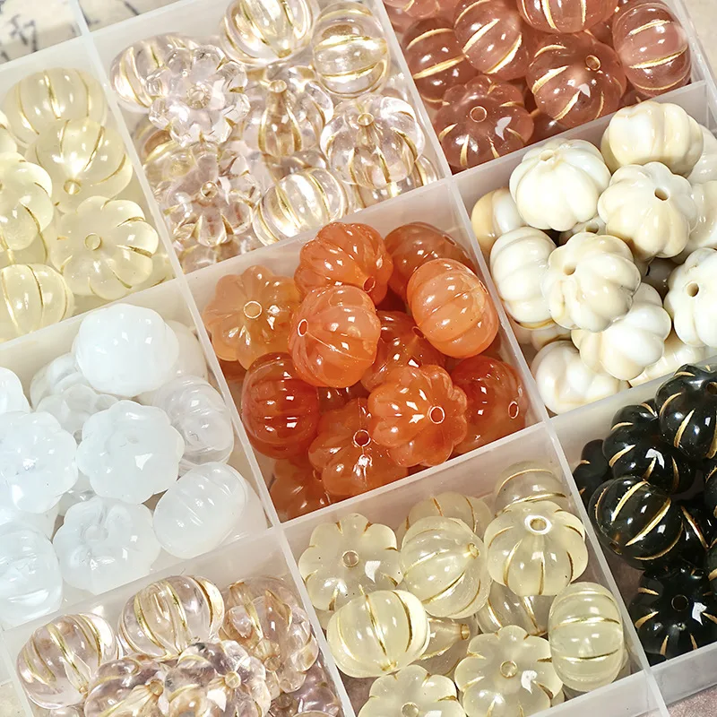 50 unidades/pacote 11mm contas de abóbora com trama dourada-resina contas de abóbora planas estampadas a quente para pulseira diy e colar fazendo artesanato
