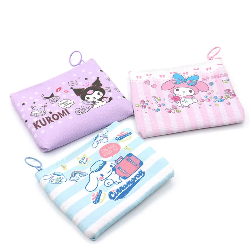 Sanrio Luxury Wallet Women Designer Brand Famous Kawaii Melody Kuromi Cinnamoroll Zipper Small Mini Coin Purse for Girls